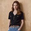 Maxza Gold Button Open Collar V Neck Rib Knit Ze06qk006na