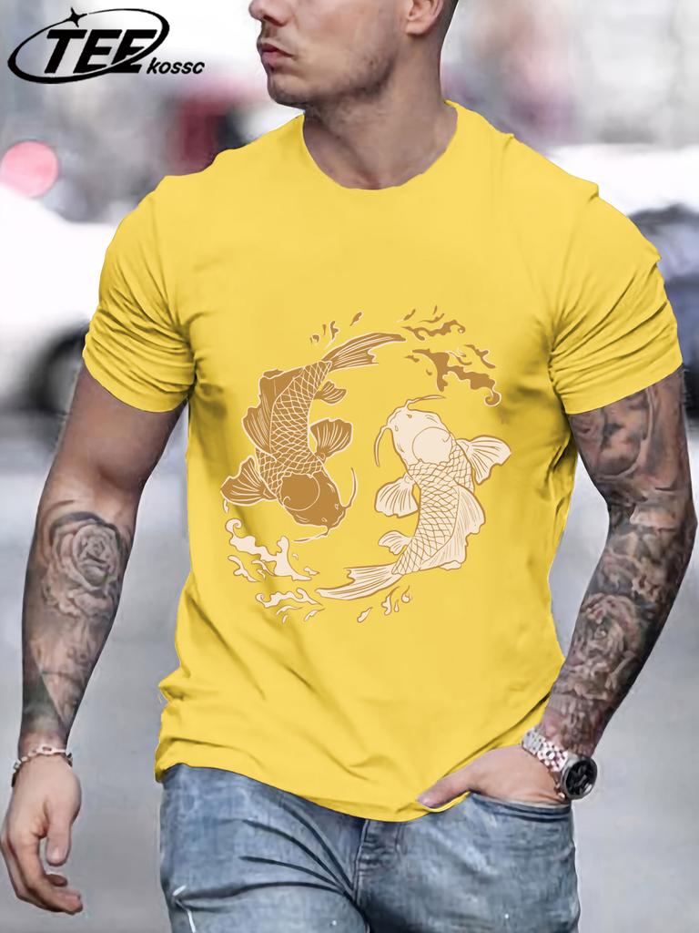 Japanese Harajuku Koi Print TShirt Men Fashion Loose Cotton Short Sleeve ONeck Summer Clothes Unisex Casual Soft Streetwear