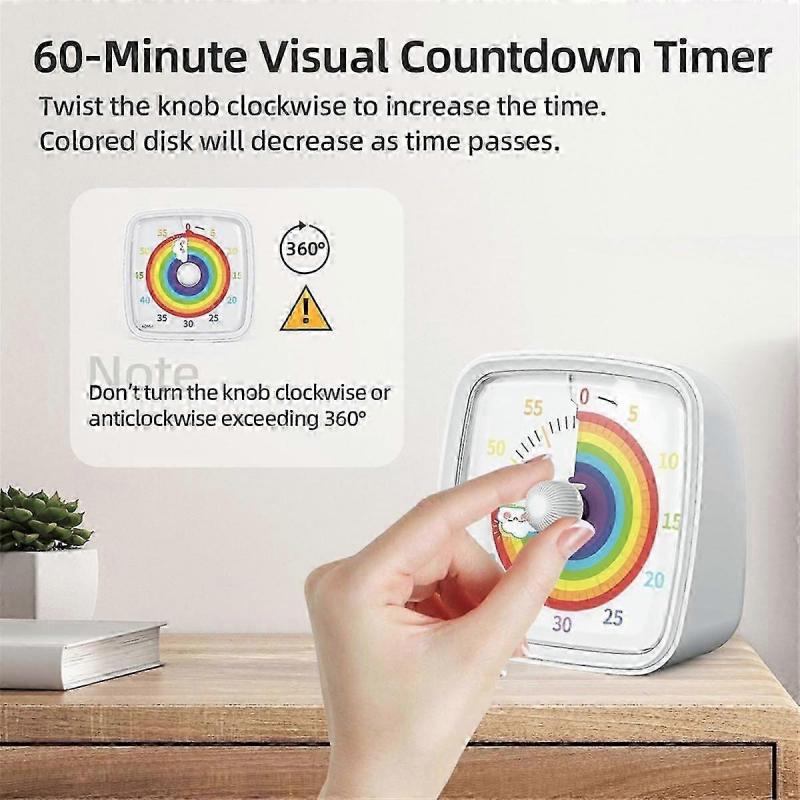 60-Minuten Visueller Timer mit Nachtlicht, Countdown-Timer, Pomodoro-Timer mit Regenbogenmuster für Kinder und Erwachsene