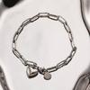 Embossed Flat Link O-Ring Heart Charm Bracelet, Fashionable & Versatile Hand Jewelry, 304 Stainless Steel