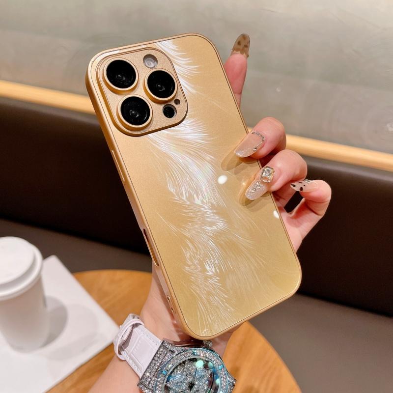 Premium jednokolorowe etui na telefon z gazy piórkowej pasujące do iPhone 16 Pro Max 15 14 Plus 13 12 Pro z osłoną ochronną na obiektyw
