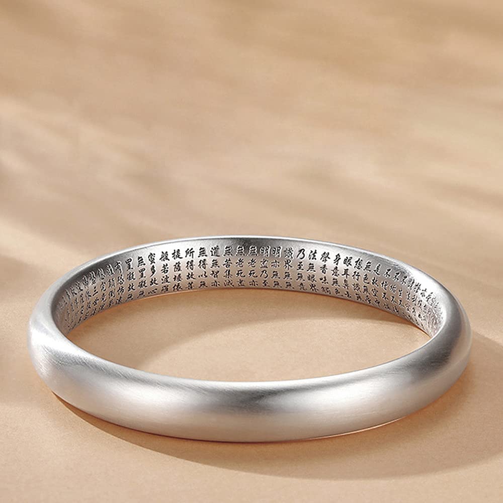 Silver Mantra Heart Sutra Amulet Engraved Protection from Good Fashion Accessory Women's Bangle, Bangle, Six-Character Mantra, Evil, Luck, (Hikarimen