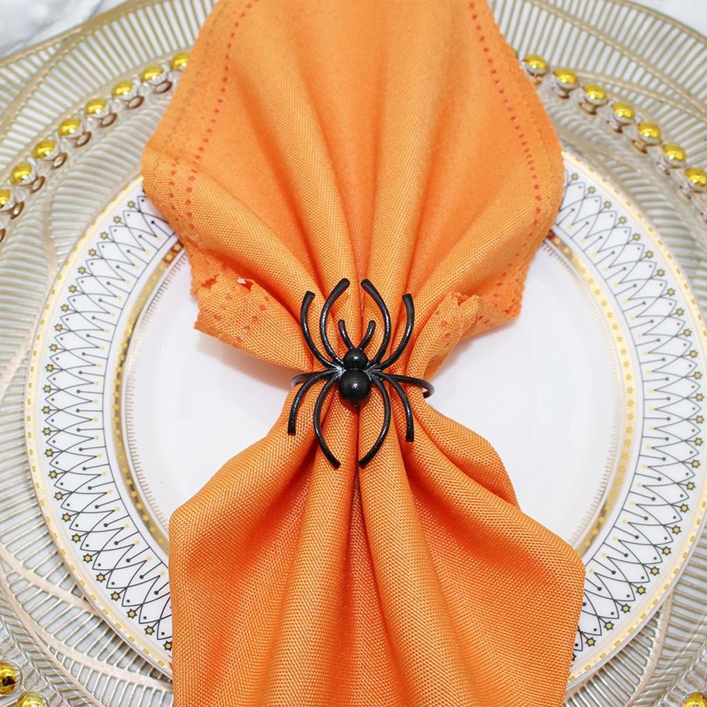 Halloween Spider Napkin Rings Metal Alloy Napkin Holder Rings Serviette Buckle Ring for Halloween Party Kitchen Dinner Table Decorations (Black)