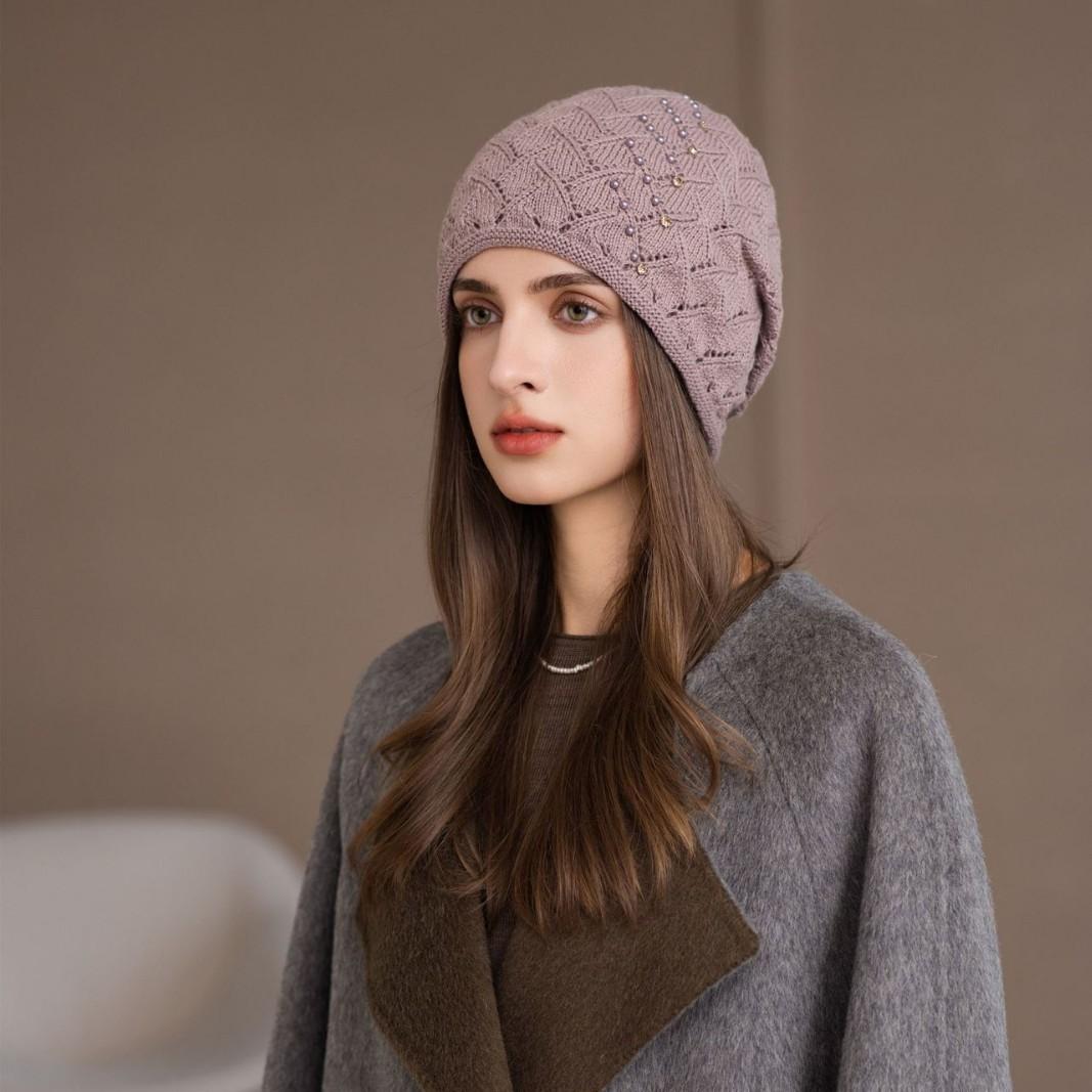 

Осенне-зимняя вязаная шапка, защита ушей, теплая шапка-пуловер, шерстяная шапка Adjustable темно-фиолетового