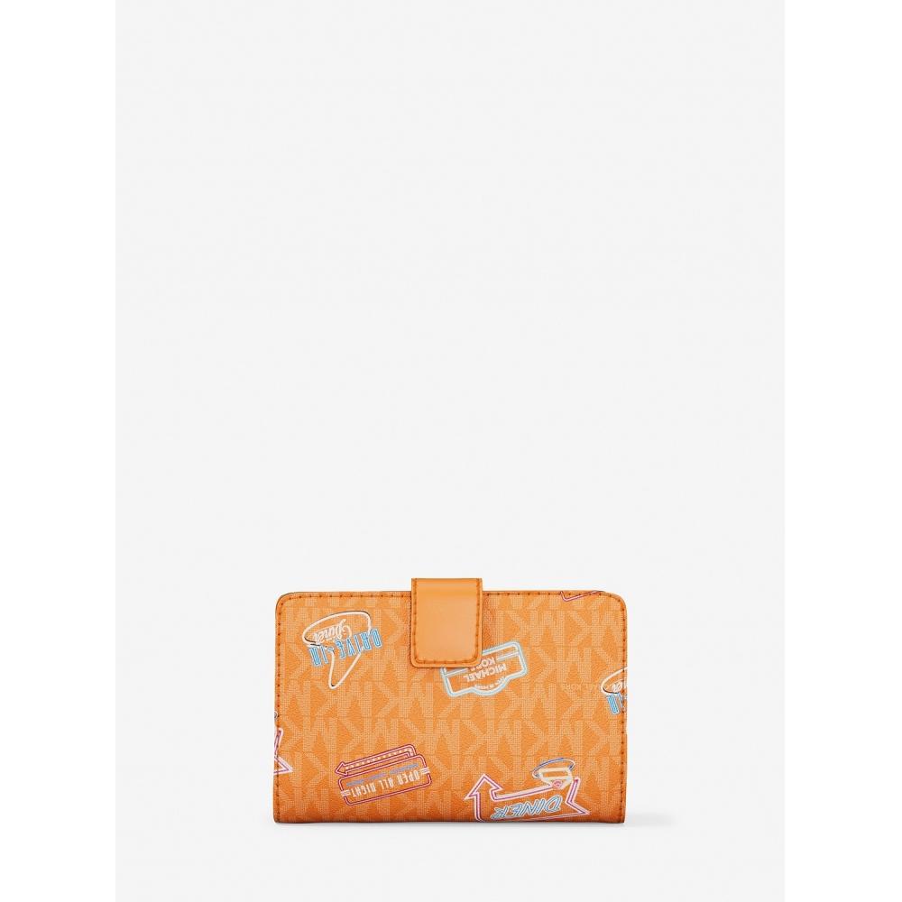 Michael Kors Jet Set Travel Billfold Zip Compact Wallet Medium   Mk Signature 35t5gtvf6v3357 Pop Orange
