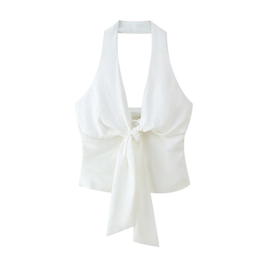 European and American French Women's Fashion Design Knot Neck Collar Vest 1608130712