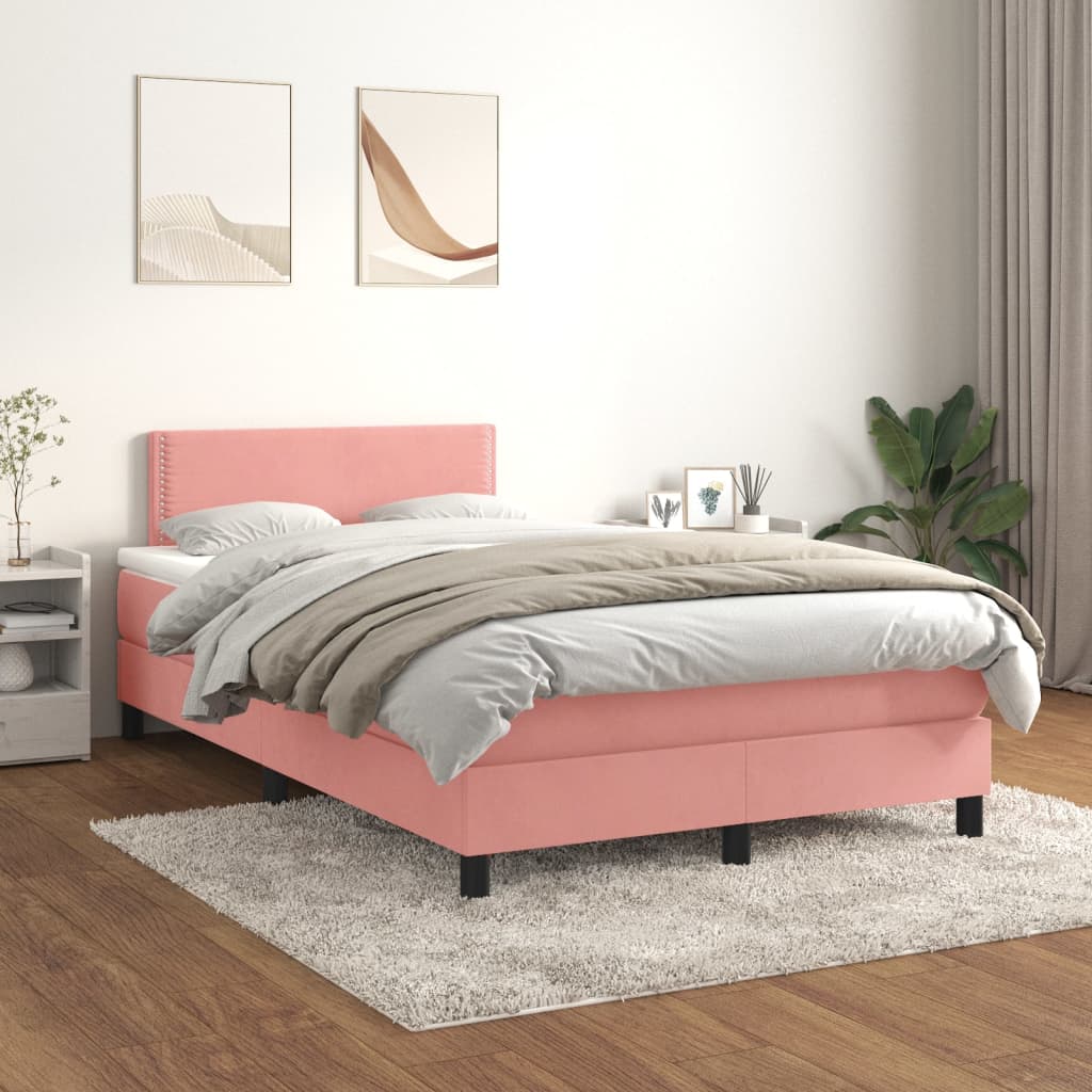 Box Spring Bed with Mattress Pink 120 x 200 cm Velvet