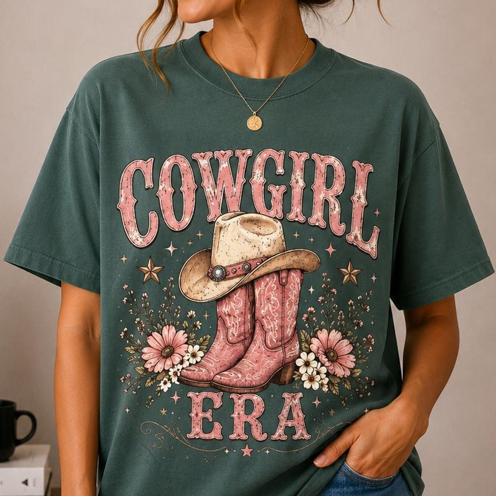 Cowgirl Era Shirt, Western Cowgirl Tee, Pink Cowboy Boots Shirt, Country Girl Graphic, Rodeo Outfit Shirt, Western Aesthetic Gift for Women XL