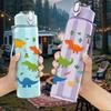 1PC Dinosaur Jungle Seamless Pattern 750ml Color Plastic Sports Water Bottle Leakproof Flip Straw Lid Suitable for Sports Office Home Use