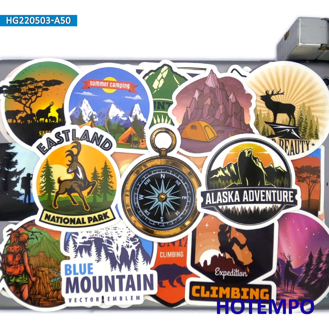 Wereldreis Stickers Set Klimmen Kamperen Wandelen Buiten Avontuur Voor Laptop Auto Telefoon Motorfiets Grappig Sticker Pakket 50 Stuks gray
