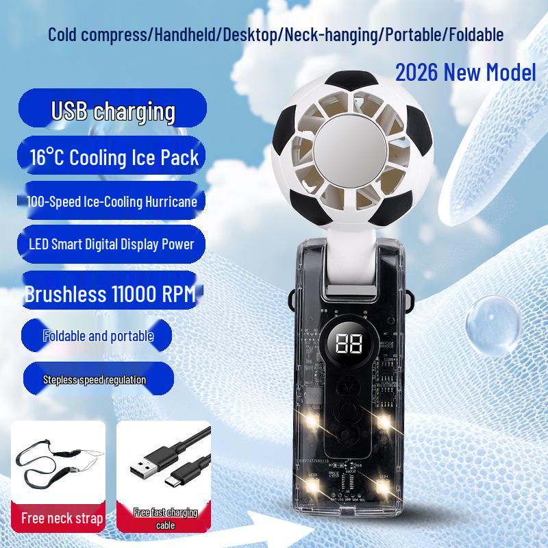 Portable Foldable Mini Fan - Strong Wind Handheld Turbine for World Cup Handheld Mini Fan + USB Charging + Brushless Motor