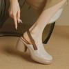 Summer Sandals Round Toe Hollow Out High Heel Sandals Women Platform Sandals Zapatos Mujer Chunky Heel Sheepskin Shoes Green