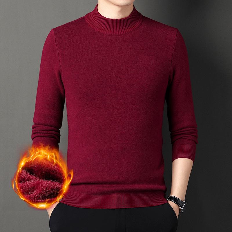 

Men s Versatile Solid Color Plus Velvet Half-High Collar Knit Sweater - Thick Warm Autumn/Winter Base Layer XL (130-150 lbs)