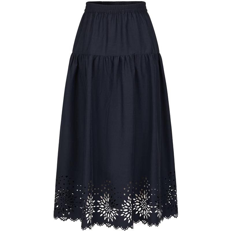 Women s Elastic Waist Cutout Hem A-Line Midi Skirt M
