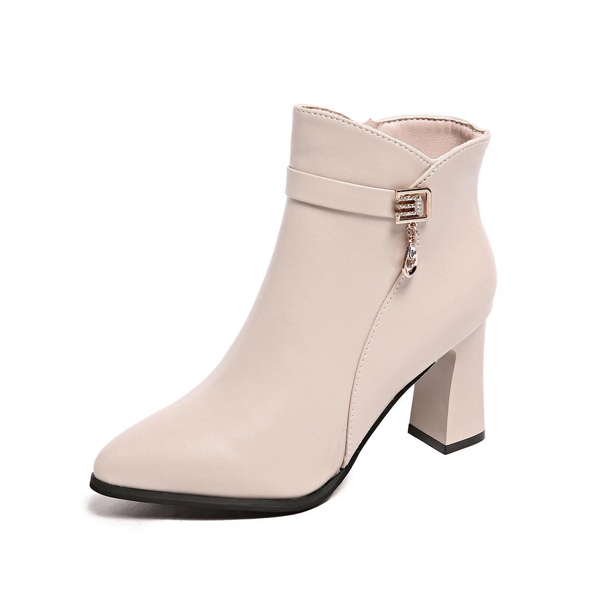 

Pointed Toe Side Zipper High Heel Fashion Boots Women s Plus Size 35-42 Chunky Block Heel Ankle Booties for Casual Daily Wear 42