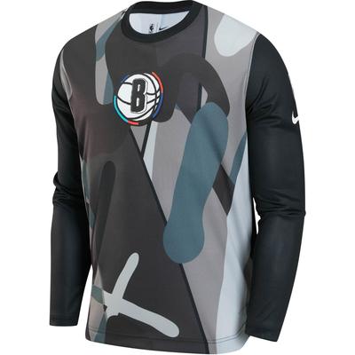 X NBA Brooklyn Nets City Edition Color Block Crew Neck Quick Dry Long Sleeve T-Shirt Men Tops Black FZ0082-010