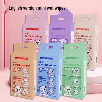English Style Mini Wet Wipes, Individually Wrapped, Convenient for Travel - 8 Packs for Face and Mouth Cleaning