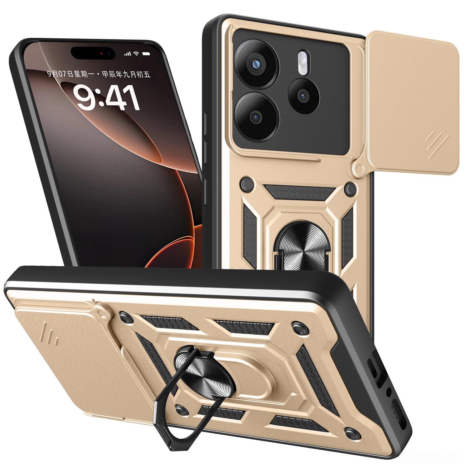 

Armor Funda for Redmi Note 14 Pro 5G Global Version Case Slide Camera Rotate Ring Stand Cover for Redmi Note 14 Pro Plus 5G Capa Redmi Note 14 Pro 4G золотой