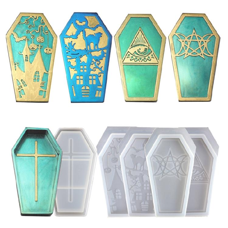 DIY Epoxy Crystal Resin 3D Halloween Coffin Storage Box Mold with Lids for Decor