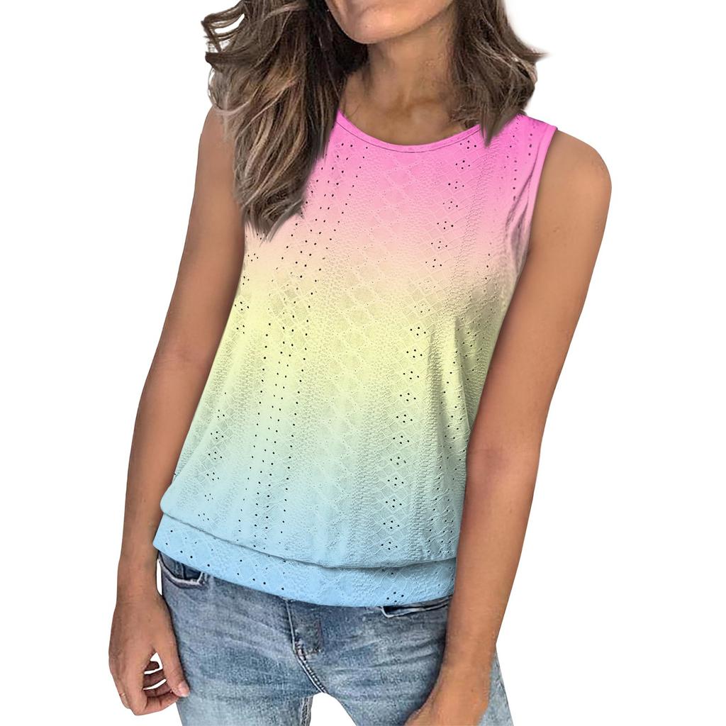 Women's Loose Fashion Casual Gradient Printed Round Neck Sleeveless Summer Vest