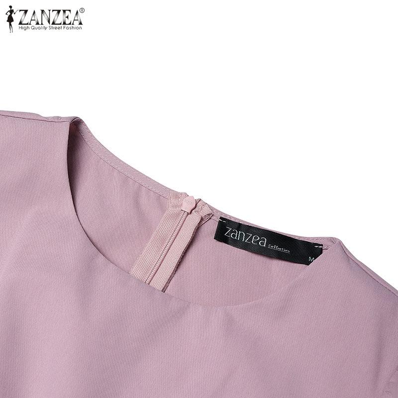 ZANZEA Women Casual Round Neck Short Sleeve Summer Print Dress