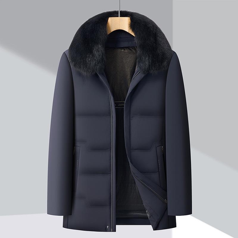 

Men s Double-Layer Down Jacket with Fox Fur Collar, Autumn/Winter 2025, Warm and Cold-Proof, Ideal for Middle-Aged Fathers. 185 Темно-синій