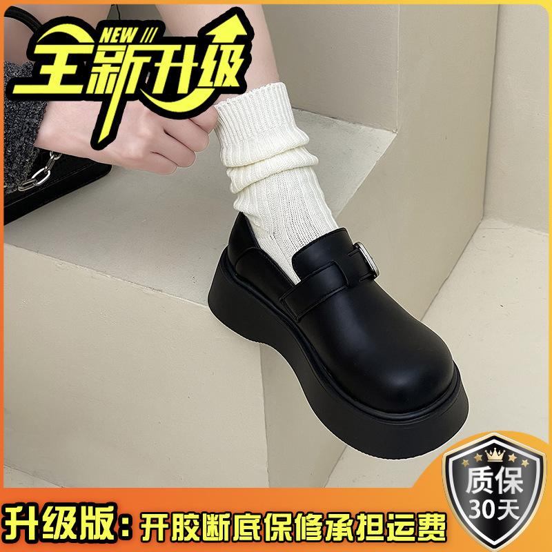 

Ретро платформа корейские маленькие кожаные туфли для женской коллекции весна 2025 новый британский стиль универсальная серия для увеличения роста 35 чёрный