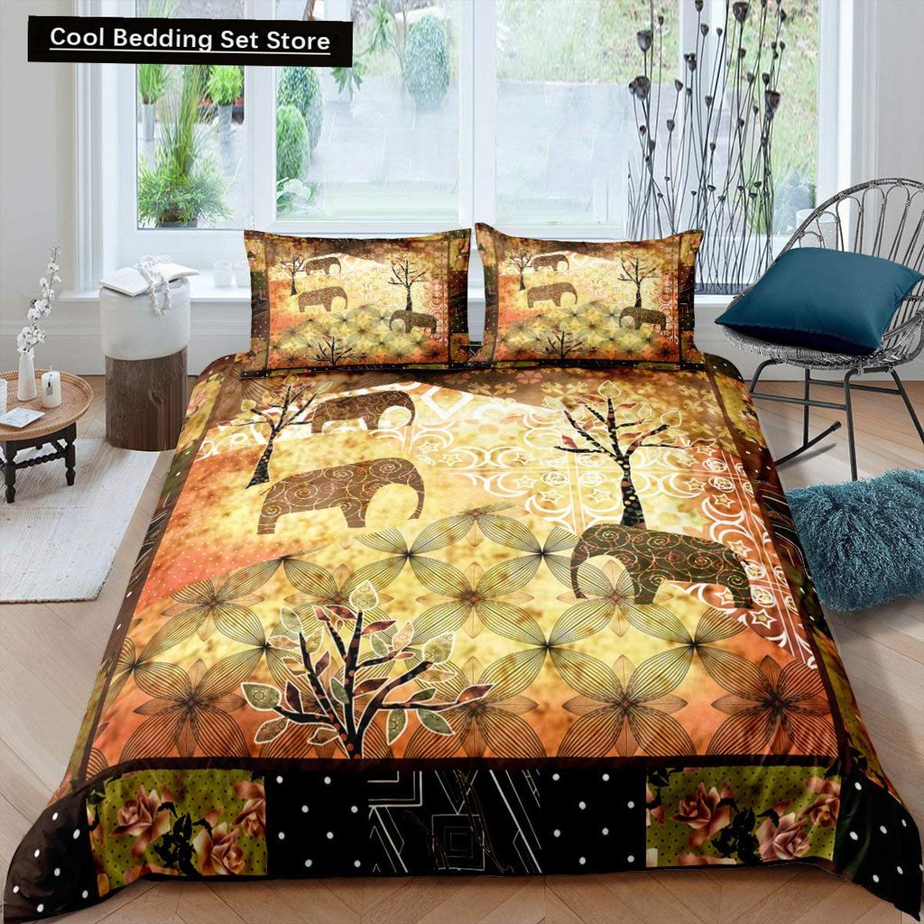 Tribal Ethnic Elephant Duvet Cover Exotic Style Bedding Set Boho Mandala Flower Paisley Quilt Cover Polyester Comforter Cover