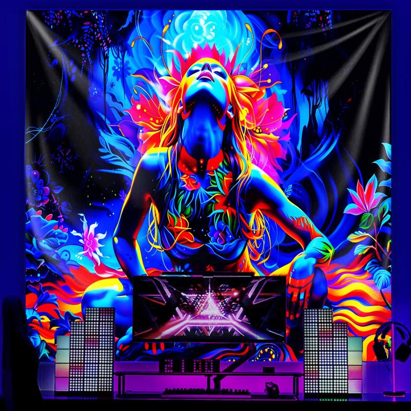 VIKAMA Colorful Meditation Goddess Tapestry psychedelic Flower Art Tapestry Living Room Sofa Background Wall Decorative Tapestry