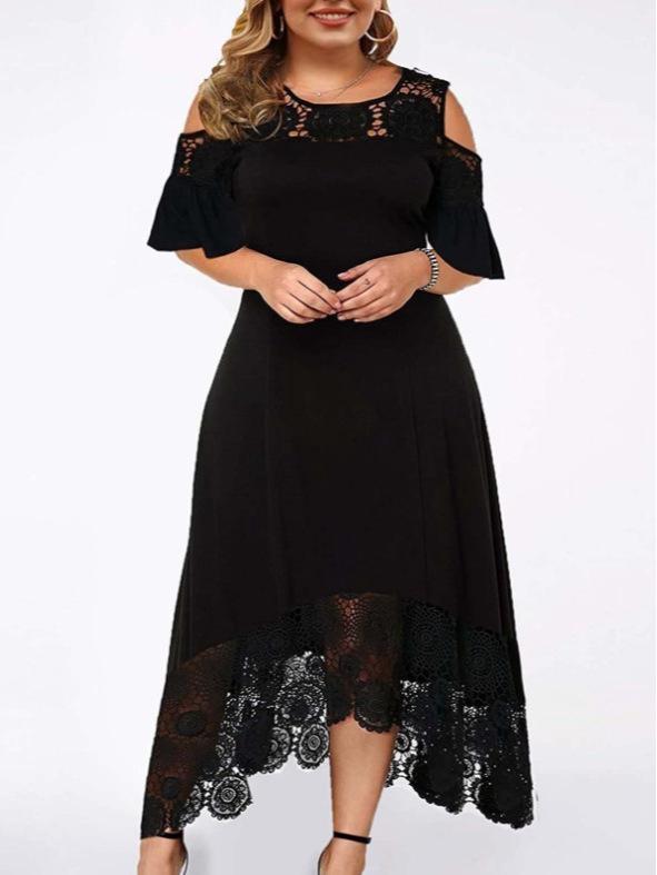 2025 Damen Übergröße Off-Shoulder Bedrucktes Kleid mit Rundhalsausschnitt - Neuer Heißer Verkaufsstil