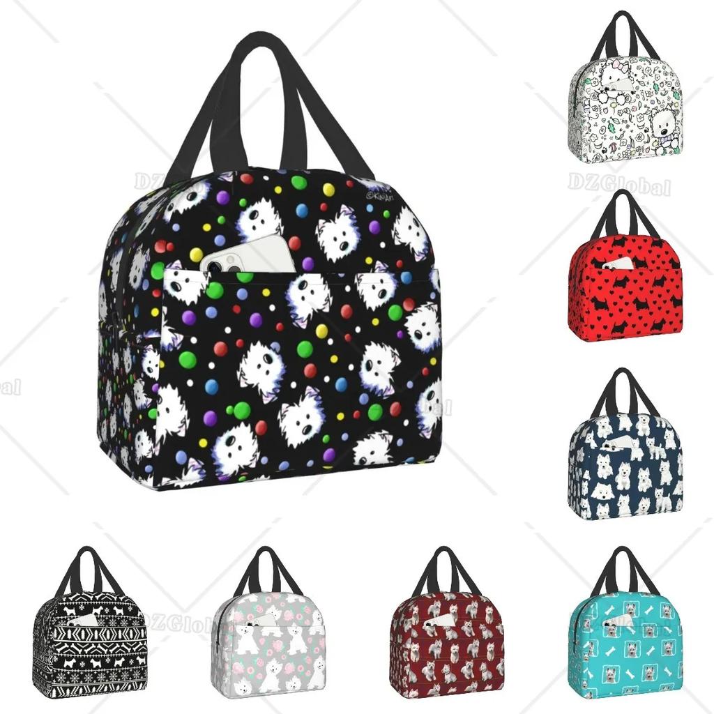 West Highland Terrier Dog Insulated Lunch Bag for Women Pet Westie Portable Cooler Thermal Bento Box Camping Travel Picnic Bags