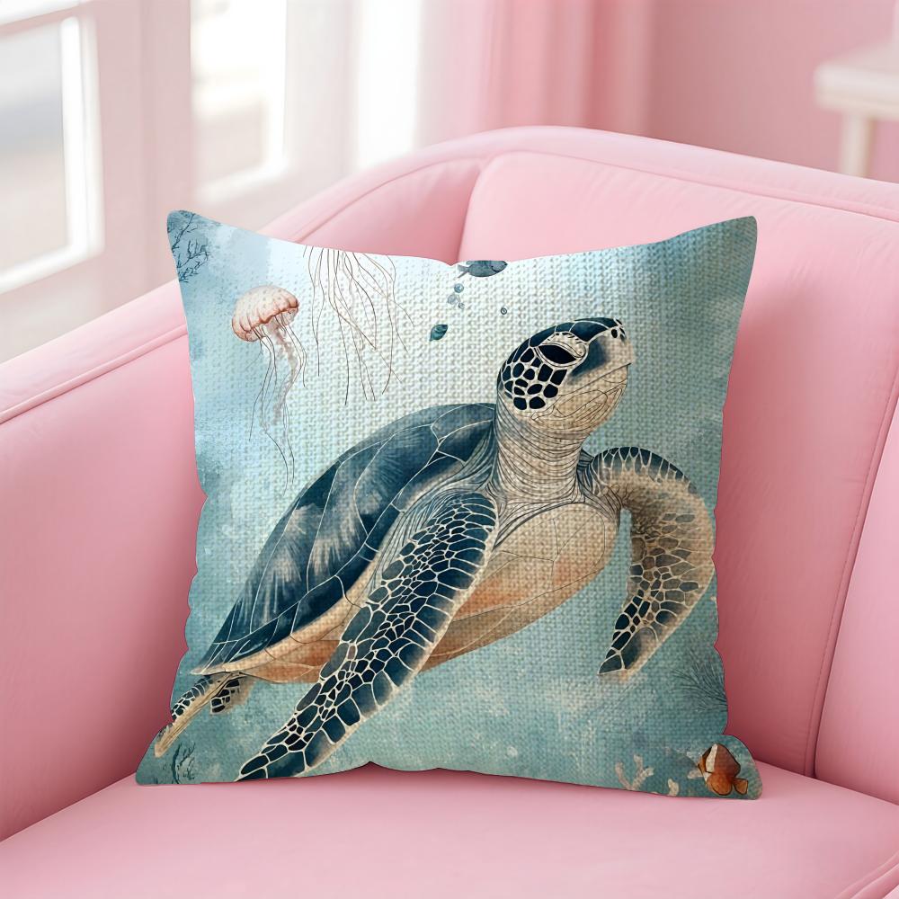 Sea Turtle Fashion Cushion Cover Natural Linen Pillow Case DoubleSided Print Decorative Sofa Pillowcase Home Decor Gift