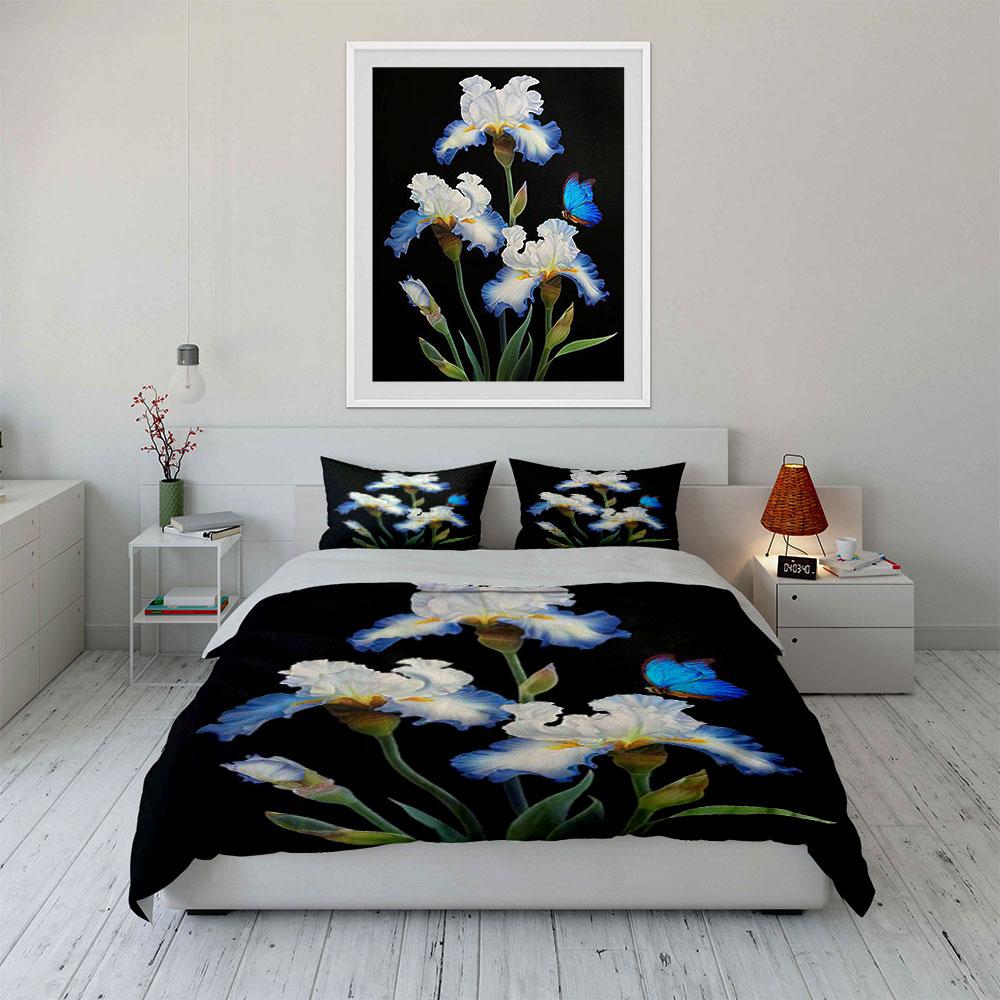 White irises and butterflies. Bedding sets Duvet cover sets Duvet covers Pillowcases(1*Duvet Cover 2*Pillowcases without duvet insert)