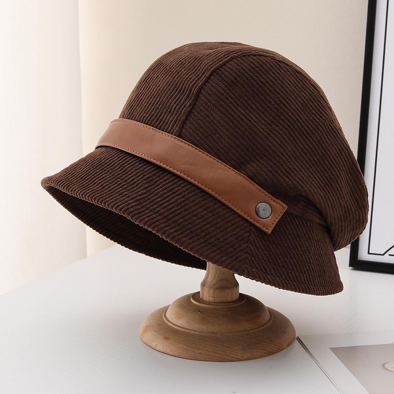 Corduroy Bucket Hat Women's New Autumn and Winter Retro Versatile Big Head Circumference Beret Showing Washbasin Hat