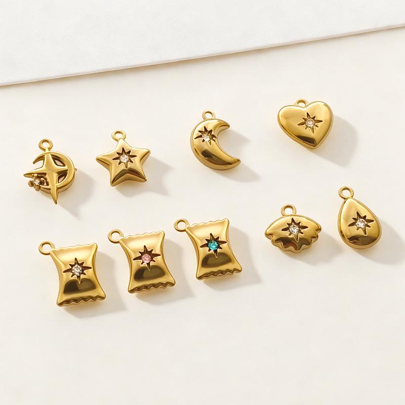 Gold Retention Micro-inlaid Diamond Charm Pendants: Star, Moon, Heart & Water Drop Designs
