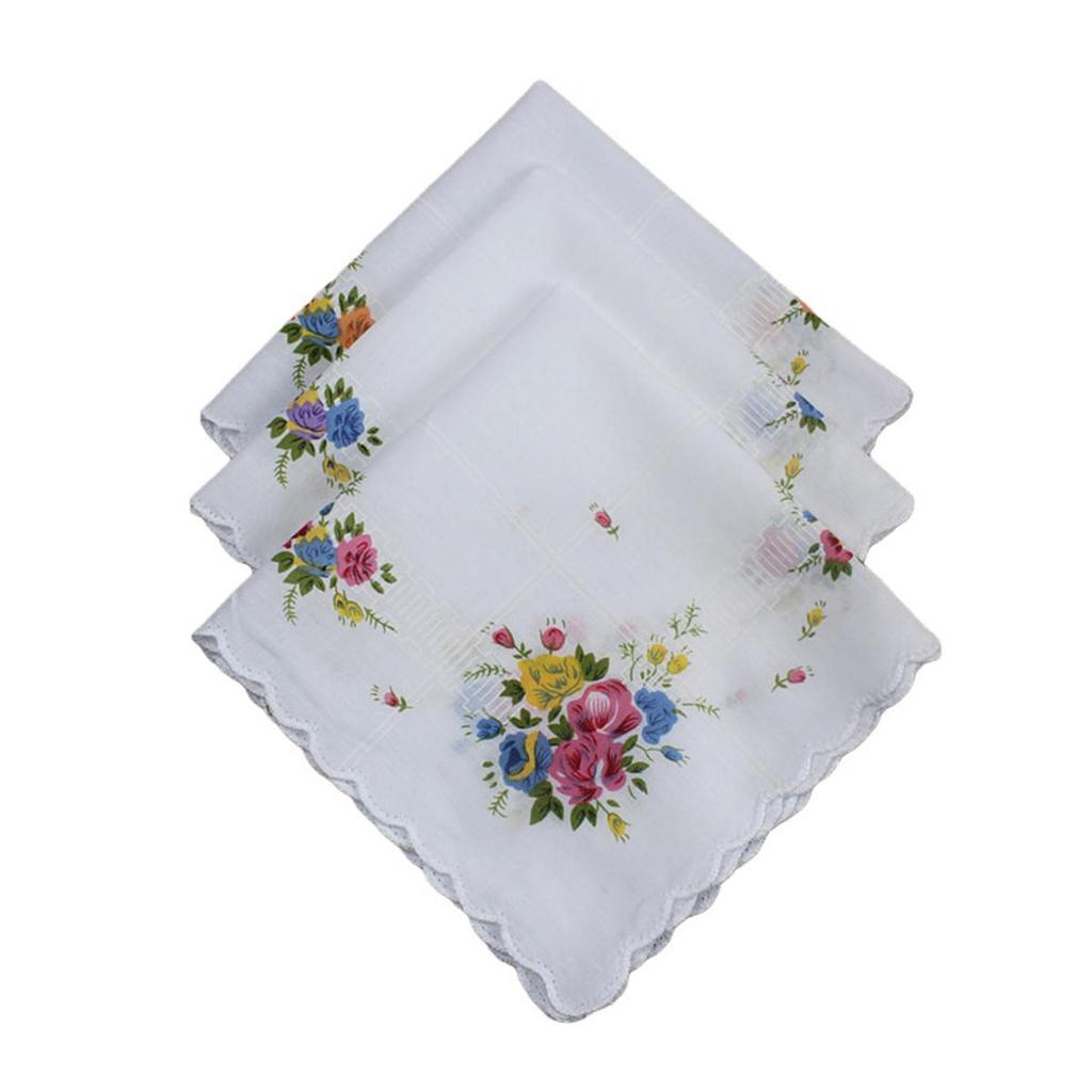 3ks Květinové kapesníkové ručníky 30*29cm Elegantní Vintage Klasické Bavlněné Hanky ​​Letní Přenosné Dámské Ručníky