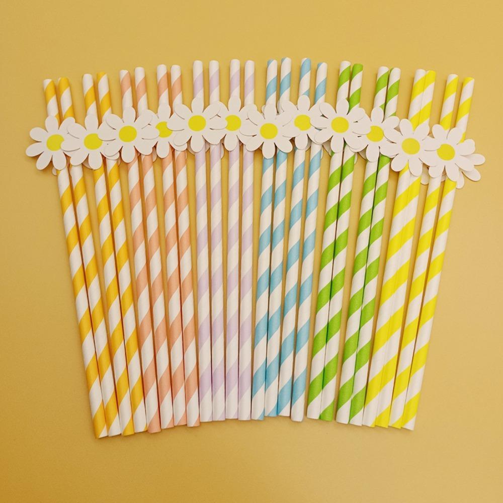 20pcs Eco Friendly Disposable Straws Paper Drinking Straw Party Supplies Daisy Straws  Wedding