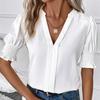 Damen Sommer Stil Blusen Hemden Dame Lässig Kurze Puffärmel V-Ausschnitt Einfarbige Blusen Tops