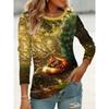 Women's 3D Printed Crew Neck Long Sleeve T-Shirt Fashion Versatile Trend Breathable Casual