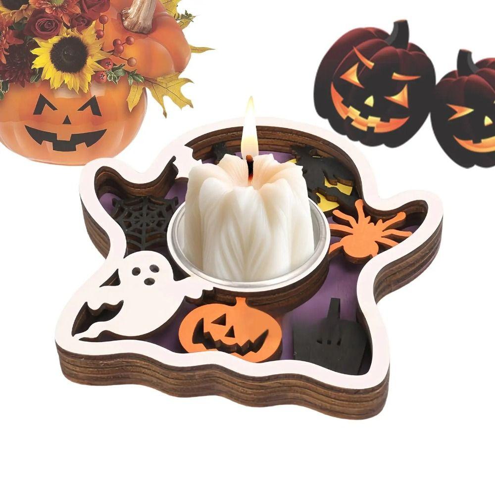Multi-layered Pumpkin Ghost Candlestick Romantic Wooden Candle Stands  Ghost Festival