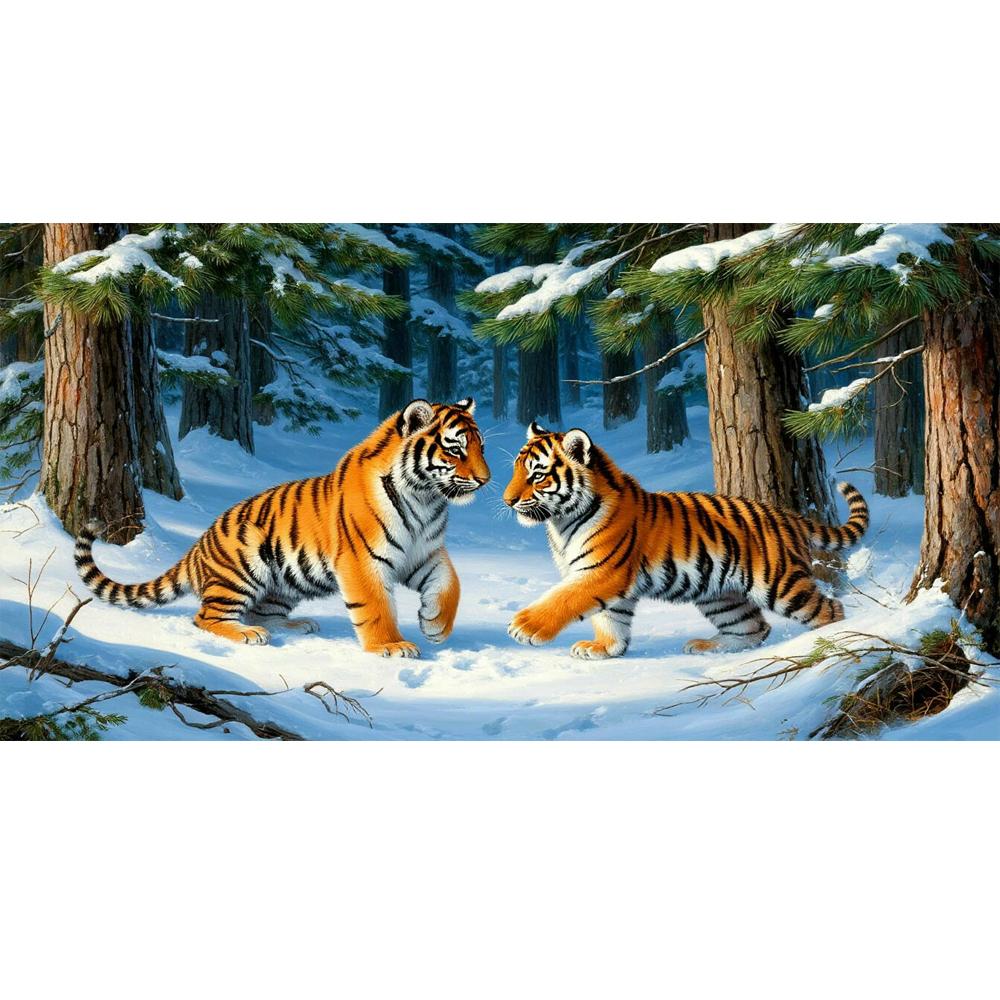 Große Größe Mosaik DIY Voll Diamant Malerei Kits Kunst Wolf Tiger Leopard im Schnee Stickerei Kreuzstich Strasssteine