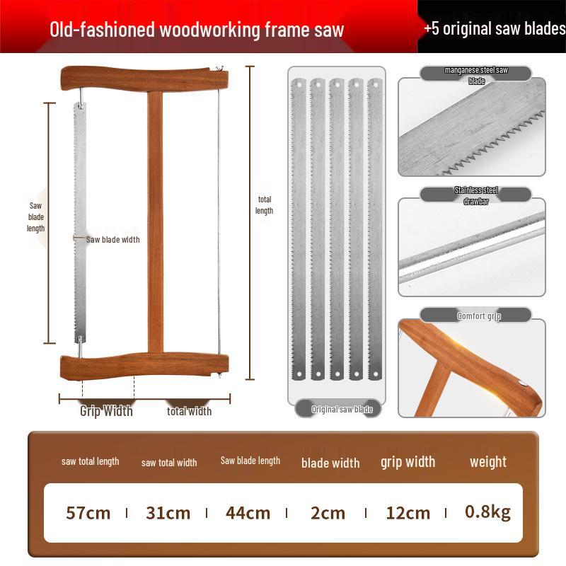 Bamboo Craftsman's Traditional Woodworking Tools Set: Fine-tooth Hand Saw & Sharp Frame Saw