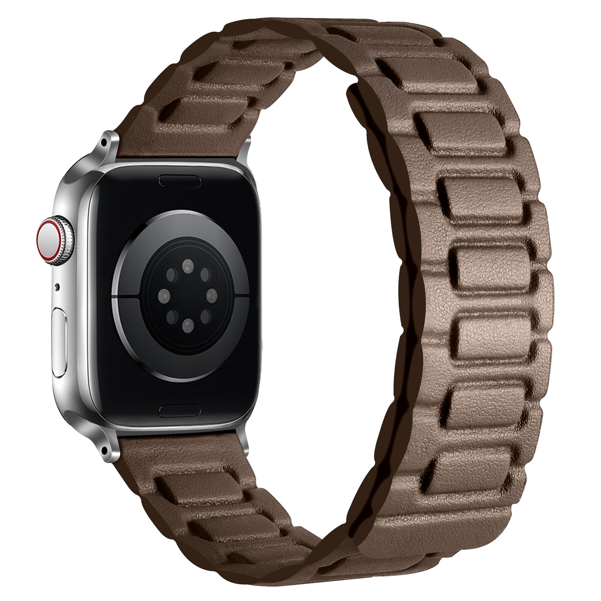 

Watch Band For Apple Watch Series 10 Ultra 9 8 7 SE 6 5 4 3 2 1 46mm 49mm 45mm 44mm 42mm 3-Bead Magnetic Leather Strap Dark Brown