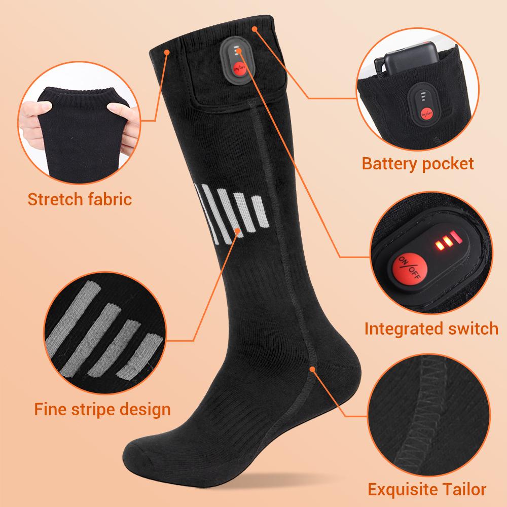 65℃ Heated Socks Winter Warmth USB Rechargeable Heating Socks Outdoor Spots Heated Boots Snowmobile Skiing Sock