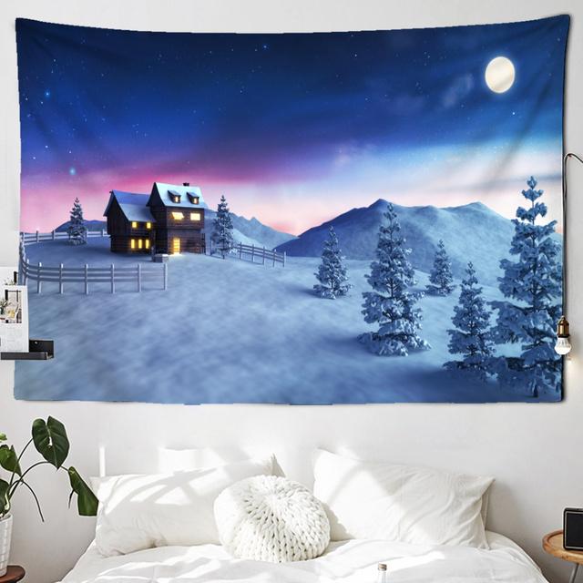 

Гобелен с лесной снежной сценой, настенный эстетичный декор для комнаты, богемный рождественский мандал, украшение для дома в общежитии, стены 95x70cm