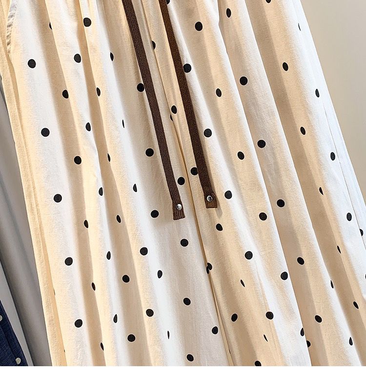 Summer Cotton Linen Polka Dot Trousers Women's Loose Wide Leg Versatile Nine Point Harem Pants Korean Version Lantern Pants