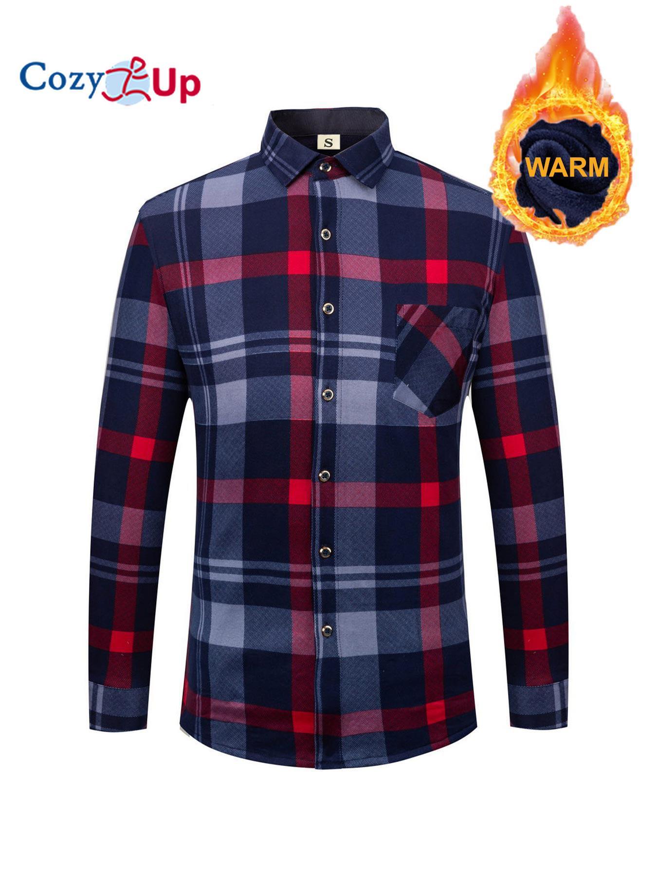 

Повседневная теплая рубашка в клетку для мужчин, рубашка с длинным рукавом и нагрудным карманом, мужская флисовая толстая рубашка на пуговицах XL красный/тёмно-синий