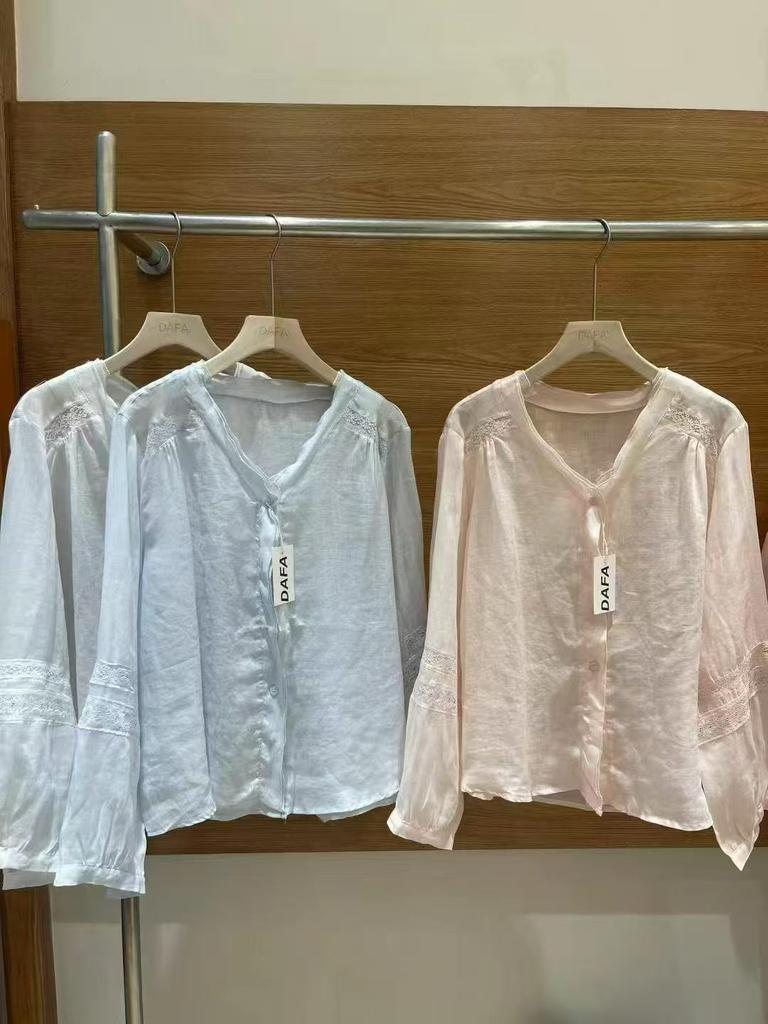 1116 Summer New Women's Crew Neck Japanese Ramie Shirt Loose Shirt Top Cardigan Art Ramie Lace