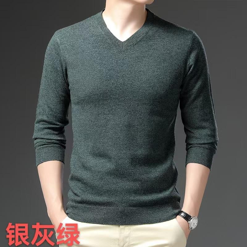 100% Pure Wool Sweater Men'S Spring And Autumn Chicken Heart Neck Knitted Sweater Versatile Men'S Wool Sweater Casual Bottoming Shirt