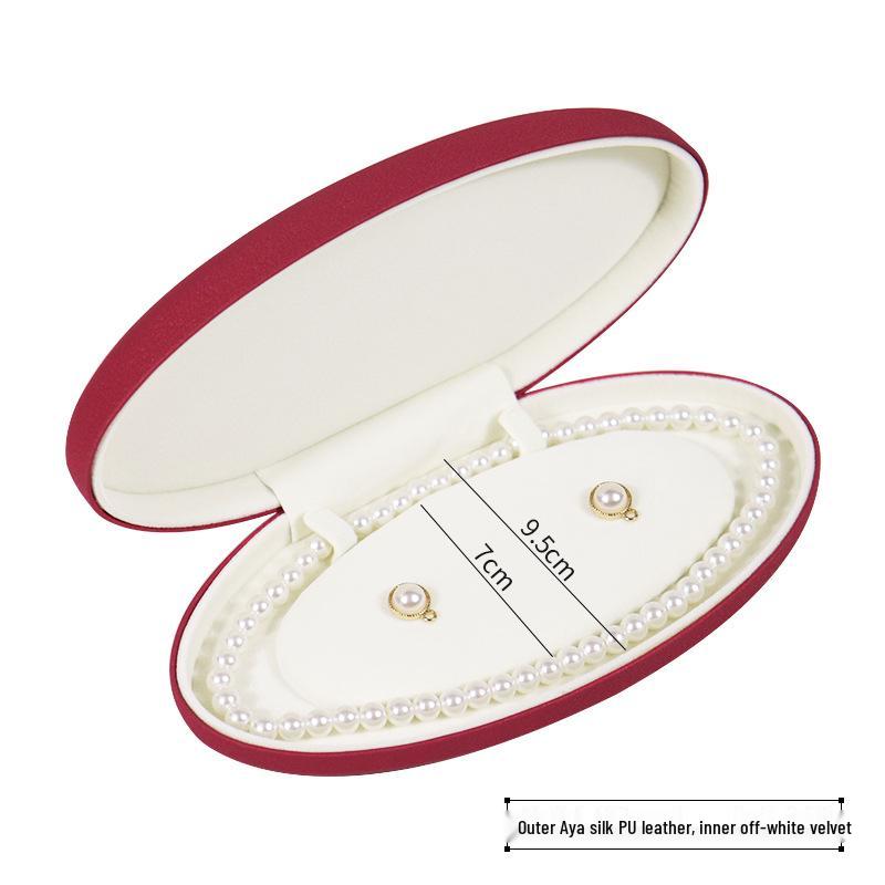 Oval PU Leather Pearl Two-Piece Jewelry Box Set for Necklace and Earrings
